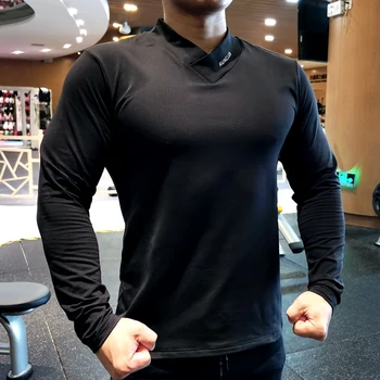Erkekler Spor T Shirt Elastik Sıkıştırma Kazak Sıkı Koşu Spor Giyim Koşu Eğitim Spor Hızlı Kuru Döküntü Guard