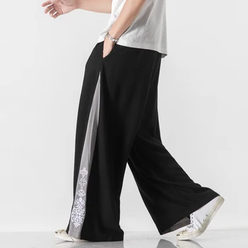 Bacak Keten Çinli erkek Tarzı Sonbahar Pantolon Pamuk 2023 Geniş Yüksek Sokak Uzun Pantolon Erkek Harajuku Han Fu Kung Fu