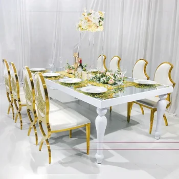 düğün mobilyası demir beyaz bacaklar metal dikdörtgen yemek masası ve sandalye seti 8