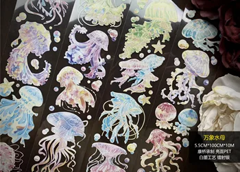 Renkli Denizanası Gümüş Parlak evcil hayvan bandı DIY Kart Yapımı Scrapbooking Planı Dekoratif Sticker