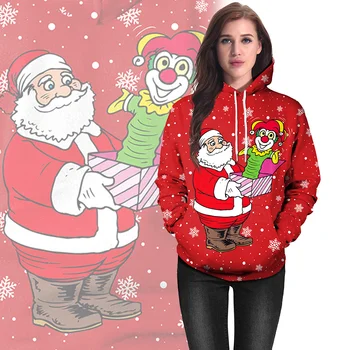 Merry Christmas Hoodies Erkekler Kadınlar kapüşonlu eşofman üstü Santa Palyaço Baskılı Kazak Kış Y2K Casual Streetwear Gevşek Giyim