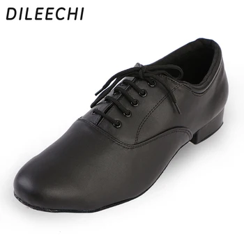 DILEECHI erkek Latin dans ayakkabıları balo salonu dans ayakkabıları Parti kare dans ayakkabıları siyah inek derisi düşük topuk 2.5 cm