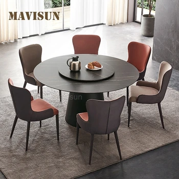Modern Yuvarlak Mutfak Masası Pikap İle iç mekan ev mobilyası İskandinav Basit Küçük Daire Siyah yemek masası Seti 6 Sandalye