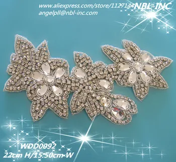 (30 adet) Kristal gelin boncuklu yapay elmas çiçek aplike demir on düğün akşam elbise için WDD0092