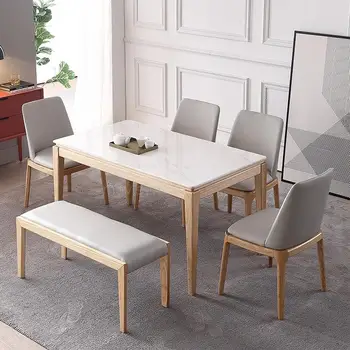 İtalyan-Master Tasarımlı mermer masa Yemek Masası Seti 4 Kişilik Masa Ve Sandalye Kombinasyonu Masif Ahşap Ayaklı Lüks Mobilya