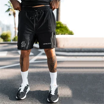 Erkekler Spor Şort Vücut Geliştirme Joggers Yaz Moda Örgü Çabuk kuru 2 in 1 Spor kısa pantolon Rahat Marka Plaj Sweatpants
