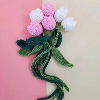 10 adet El Örme Tığ Laleler Çiçek Yama Aplike Dikiş Giyim Giysi Korsaj Şapka Çanta Broş Firkete Zanaat DIY