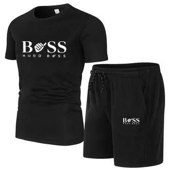 2023 Yaz erkek tişört + Şort Takım Elbise Spor spor elbise Marka Baskı Rahat Moda kısa Kollu tişört Spor setleri