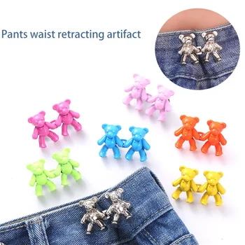 2 Adet Ayı Şekilli Kot Düğmeleri Ayarlanabilir Bel Toka metal baskı Pantolon Elbise için Dekoratif Düğme Mükemmel Uyum Sıkın Bel
