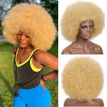 WİGERA Sentetik Afro Peruk Jumbo Sarışın 613 Doğal Görünümlü Premium Kıvırcık Cosplay Cadılar Bayramı Disko Parti Saç Kadın İçin