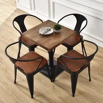 TAMAM Amerikan endüstriyel tarzı demir sanat katı ahşap yemek masası ve sandalye retro küçük yuvarlak masa cafe süt çay dükkanı bar masası bir