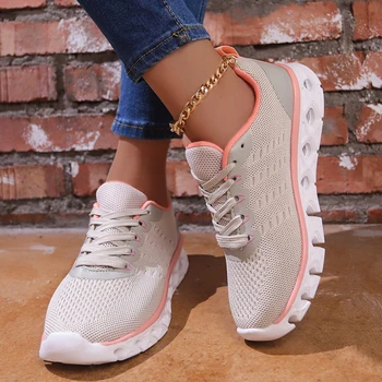 2023 Yeni Örgü Platformu Sneakers Kadınlar için Moda Hollow Out Taban koşu ayakkabıları Kadın Kaymaz Nefes spor ayakkabı Artı Boyutu