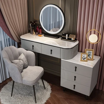 Iskandinav Modern tuvalet masası Ayna Seti Drawerdesk Tuvalet Masası Lüks Beyaz Coiffeuse De Chambre yatak odası mobilyası LQQ20XP