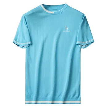 Yeni erkek Örme Giyim Golf HAZZYS T-shirt Erkek Gömlek Yaz Kısa Kollu Tasarım Rahat Yuvarlak Boyun İnce Sahte Renkli Gevşek Üst