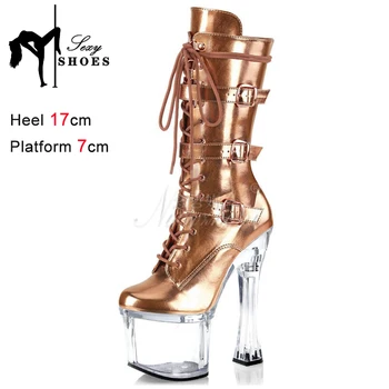 Kutup Dans ayakkabıları Kadın Yeni 18 CM Moda Dantel-up yarım çizmeler Gladyatör Egzotik Dansçı Pompaları Artı Boyutu Modeli Podyum Yüksek Topuklu