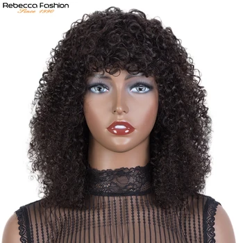 Rebecca Kinky kıvırcık insan saçı kahküllü peruk Kaliteli Saç perruque longue cheveux humain Ucuz Afro insan saçı Kinky Kıvırcık Peruk