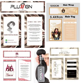 Plussign logolu kağıt askılı etiketler Saç Demetleri Ve Peruk İçin Giysi Etiket Sarma Ve Etiket Saç Uzatma İçin 500 adet / takım Özel Etiket