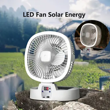 LED Güneş Şarj Fanı Taşınabilir Güçlü Rüzgar Gece Lambası Fan Çok fonksiyonlu Katlanır Masaüstü Açık Kamp Soğutma Aletleri