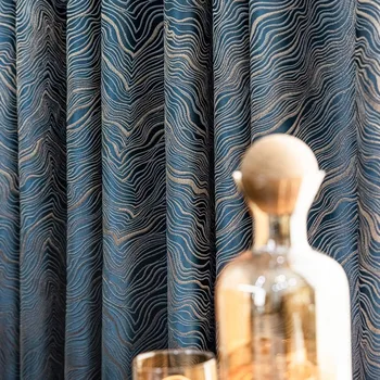 Yüksek hassasiyetli altın iplik dalga desen Perdeleri Oturma Yemek Odası Yatak Odası için modern Amerikan high-end jakarlı perde özel