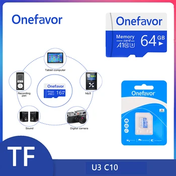 Onefavor TF Kart 8G 16G 32G 64G 128G 256G U3 Flaş Sınıf 10 Yüksek Hızlı Telefon / Bilgisayar / Kamera Araba Kaydedici kamera monitörü