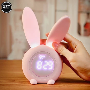 Karikatür Çok Fonksiyonlu LED Akıllı Çalar Saat LED Ekran Sevimli Tavşan Çalar Saat Öğrenci Çocuk Masaüstü Şarj