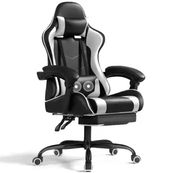 Lacoo PU Deri oyun sandalyesi Masaj Ergonomik oyuncu sandalyesi Yüksekliği Ayarlanabilir bilgisayar ayak dayayacaklı sandalye ve Bel Desteği
