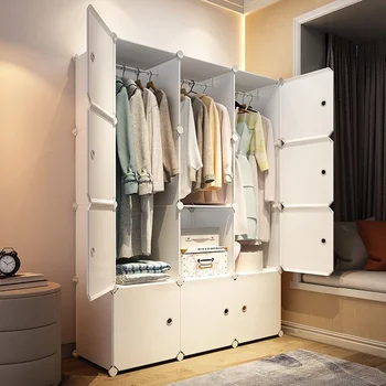 Ev yatak odası mobilyası Basit Dolap Elbise Dolapları Şifoniyer Küp kilitli saklama dolabı Bebek Dolabı Plastik Katlanabilir Toz Geçirmez