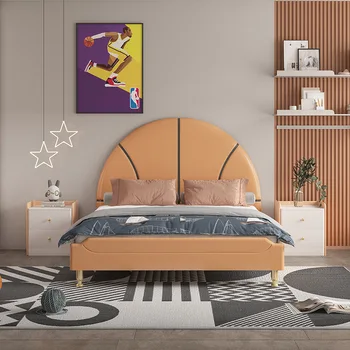 Çocuk mobilya tek katı ahşap çocuk yatağı basketbol çocuk odası basit erkek yatak odası mobilyası gençlerin yaratıcı karyolası