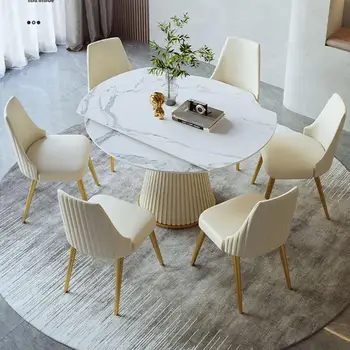 Modern ışık lüks kaya kurulu yemek masası pratik geri çekilebilir katlanır yuvarlak masa ev High-end restoran mobilya