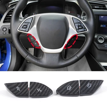 2014-2019 Chevrolet Corvette C7 Gerçek Karbon Fiber Araba Styling Araba Ses düğme kapağı Sticker Araba İç Aksesuarları 4 adet