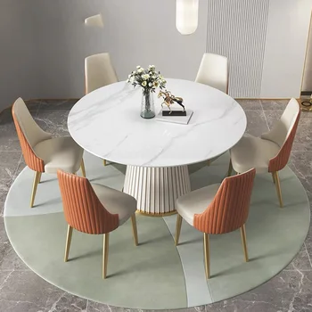 Modern basit ışık lüks tasarım döşeme yuvarlak Mutfak masası ofis gelişmiş mermer yemek masası Mueblesa Ev mobilyaları GXY