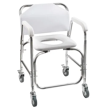 Engelli, Yaşlı, Yaralı ve Engelliler için Tekerlekli ve Yastıklı Koltuklu Duş ve Komodin Taşıma Koltuğu, 250 lb Ağırlık