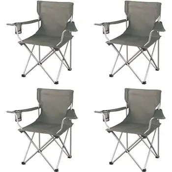 Klasik Katlanır Kamp Sandalyeleri, File Bardaklı, 4'lü Set, 32,10 x 19,10 x 32,10 inç