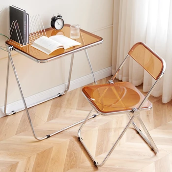 Şeffaf Katlanır Masa Akrilik Yatak Odası Balkon Masa ve Sandalye Kombinasyonu Modern Basit Ev Taşınabilir Masa