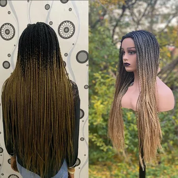 Umot Uzun Düz Örgülü Peruk Sentetik Kutusu Örgü Peruk Siyah Kadınlar İçin 26 inç 3x Büküm Ombre örgü sarışın saç Peruk