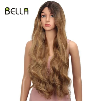 Bella Dantel Peruk Sentetik Dantel Peruk 28 İnç Derin Dalga HairTransparent Dantel Cosplay Lolita Sarışın Pembe Kağıt Oyunu Renk Peruk Kadınlar için