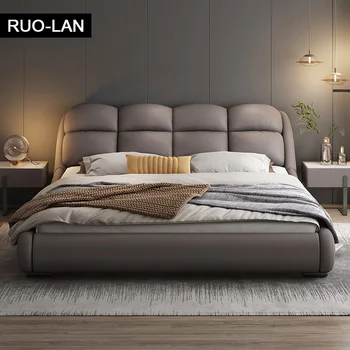 Çift kişilik yatak düğün elbisesi yatak İtalyan minimalist deri yatak lüks modern ana yatak odası yumuşak monte yatak high-end atmosfer