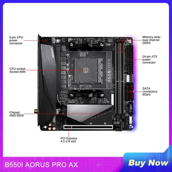 B550I AORUS PRO AX Gigabyte Masaüstü Anakart İçin B550 AM4 DDR4 64GB PCI-E 4.0 Mını-ITX