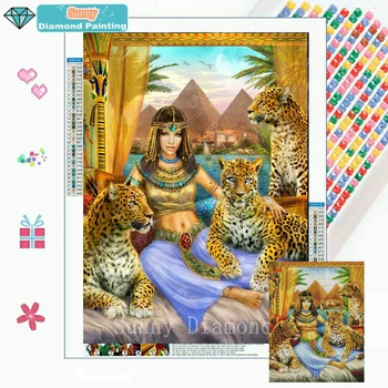 Hayvan Elmas Boyama Mısır Kraliçesi Leoparlar Posteri Çapraz Dikiş Kiti 5D DIY Tam Matkap Sanat Mozaik Nakış Ev Dekor