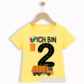 Ich Kutusu doğum günü hediyesi Buldozer Baskı T Shirt Numarası Yürümeye Başlayan 2 3 4 5 Yıl Çocuk Erkek Giysileri T-Shirt Çocuk Giyim Yaz