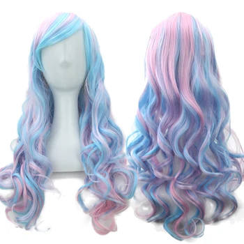 Soowee 70 cm Uzun Kadın Saç Ombre Renk Yüksek Sıcaklık Fiber Peruk Pembe Mavi Sentetik Saç Cosplay Peruk Peruca Pelucas