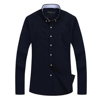 2022 Sonbahar Orta Ağırlık Erkek Uzun Kollu Katı Oxford Elbise Gömlek Erkek Rahat Düzenli Cep Üstleri Düğme Aşağı Gömlek