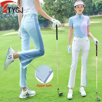 Ttygj Golf Pantolon Kadın İlkbahar Yaz Yüksek Bel Topu Pantolon Bayanlar İnce Alevlendi Golf Pantolon Eğlence Fermuar Bölünmüş Sweatpants