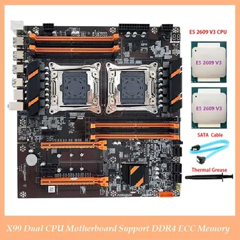 X99 Çift CPU Anakart LGA2011 Desteği DDR4 ECC Bellek PCB anakart+2XE5 2609 V3 CPU + SATA Kablosu + Termal Gres