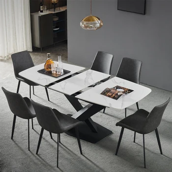 Mermer Set Yemek Masaları Katlanır Mutfak Merkezi yemek masası Beyaz Poker Lüks Uzatılabilir Mesa De Jantar Ev Mobilyaları WSW35XP