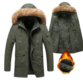 Erkek pamuklu ceket Kış Kalın Dolgu Sıcak Pamuk Rüzgarlık Rahat Faux Kürk Kapşonlu Ayrılabilir Orta Uzunlukta Ceket