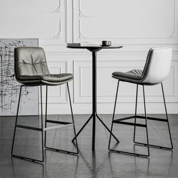 Iskandinav tarzı oturma odası bar sandalyesi deri aile ışık lüks demir yüksek tabure kahve tasarım Modern basit Stuhl ev eşyaları