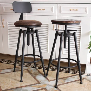 65-85cm Yükseklik Ayarlanabilir Bar Taburesi Döner yüksek Tabureler Ferforje Arka ev sandalyeleri Modern Minimalist