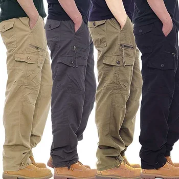 Pamuk Kargo Pantolon Erkek Tulum Ordu Askeri Stil Taktik Egzersiz Düz Pantolon Dış Giyim Rahat Çok Cep dökümlü pantolon
